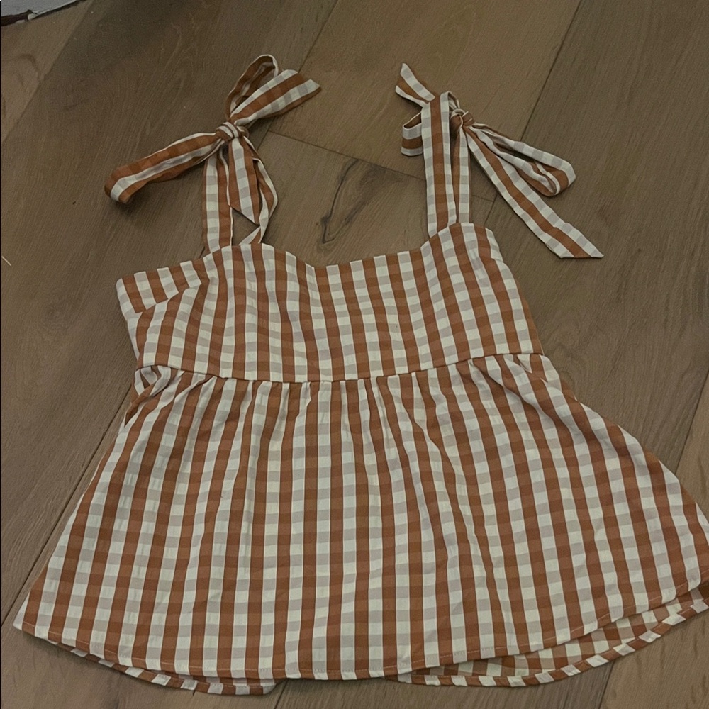 Brown and White Checkered top